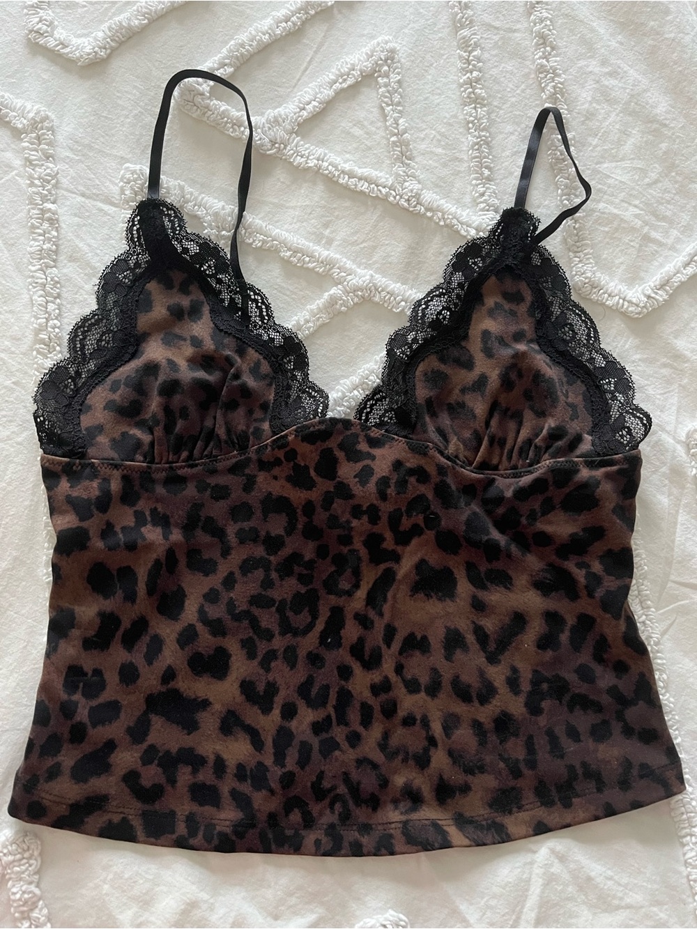 Garage Leopard Print Lace Trim Cami in Brown and Black